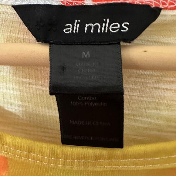 Ali Miles Tunic Top Abstract Print 3/4 Sleeve V-Neck Colorful Artsy Medium Knit - Picture 2 of 6